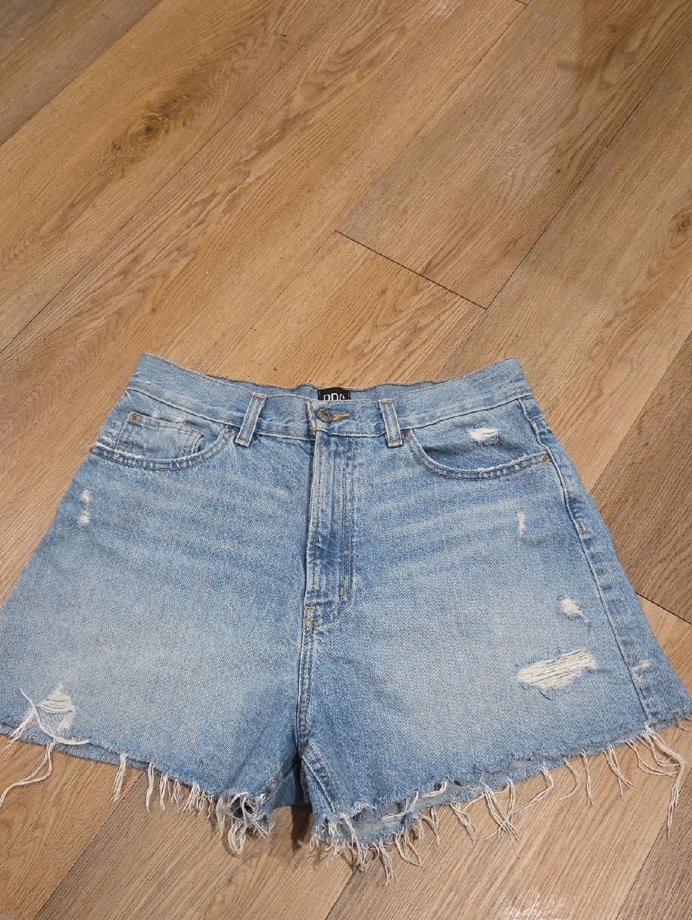 BDG Light Blue Distressed High-Waist Denim Shorts